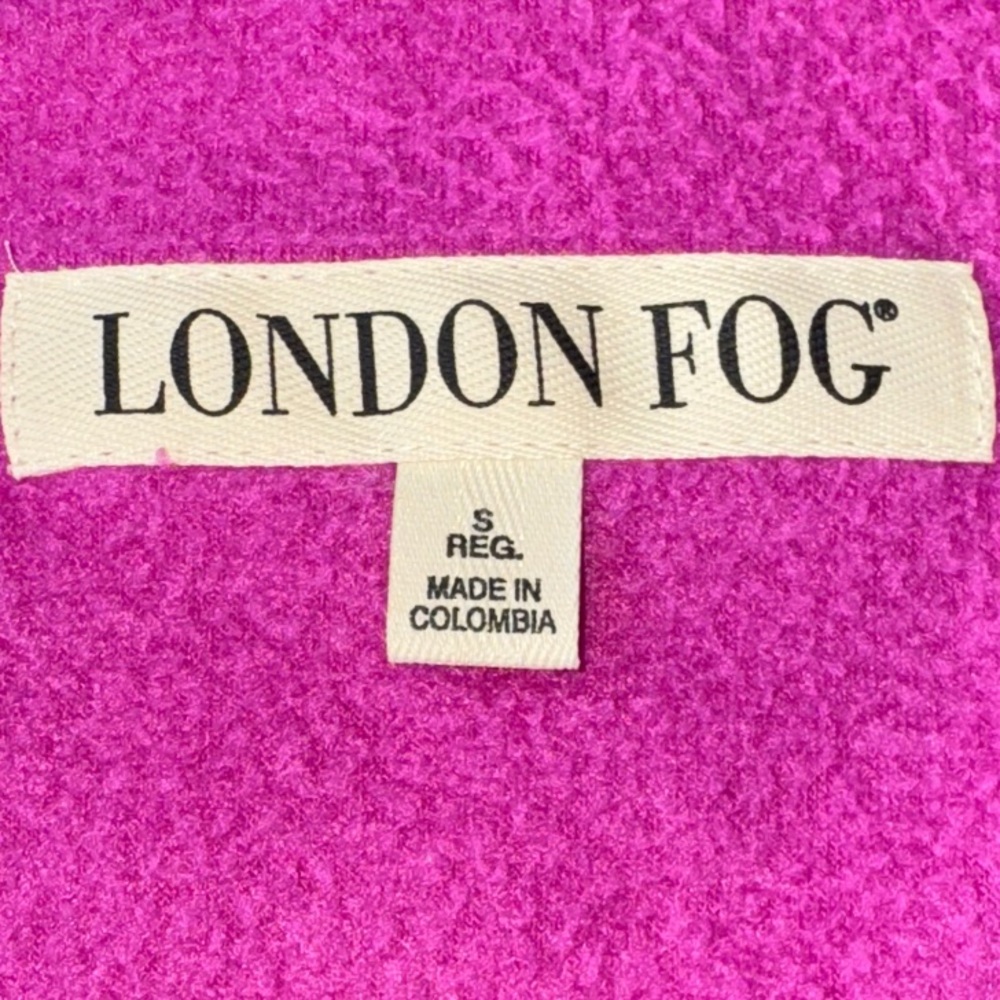 London Fog Fuchsia Fleece Jacket Black Ribbing Pockets Cinched Hem - Picture 2 of 10